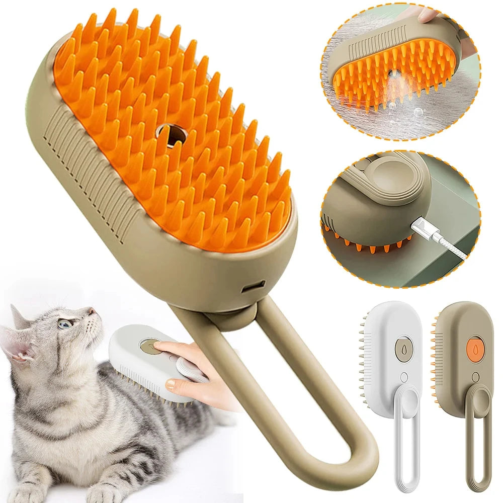 3-in-1 Steam Cat Brush – Grooming, Hair Remover & Massage Comb