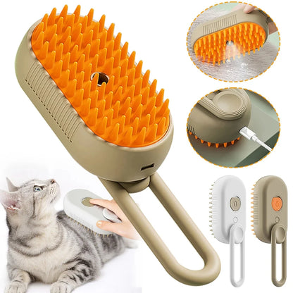 3-in-1 Steam Cat Brush – Grooming, Hair Remover & Massage Comb